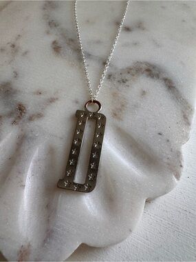 Dior Silver Star-Embossed 'D' Pendant Necklace